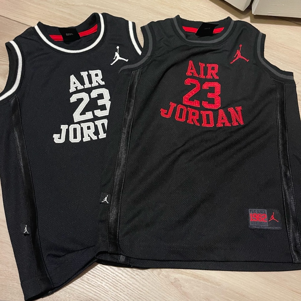 Two youth Nike Air Jordan Kids Black and Red Tank Tops.Youth 5-6 on label.